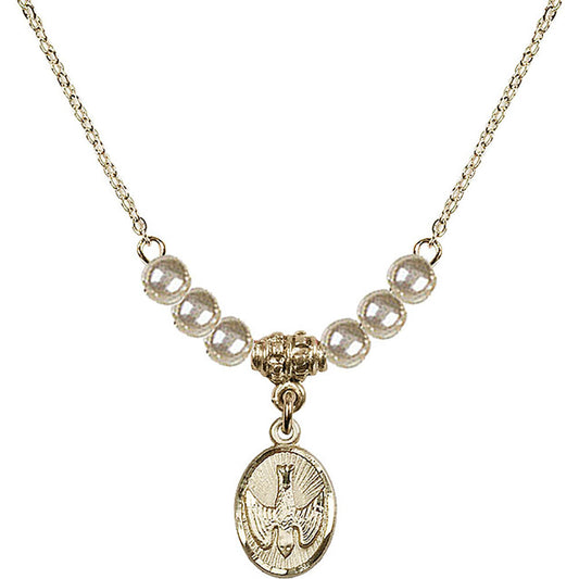 14kt Gold Filled Holy Spirit Birthstone Necklace with Faux-Pearl Beads - 0982