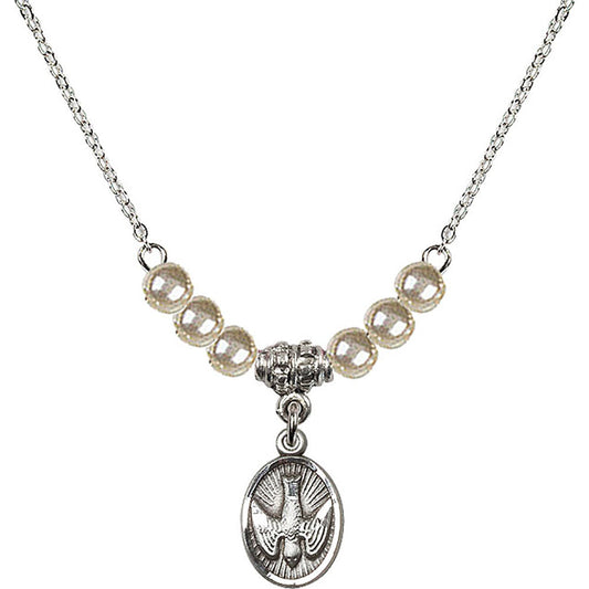 Sterling Silver Holy Spirit Birthstone Necklace with Faux-Pearl Beads - 0982