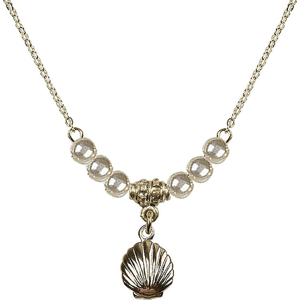 14kt Gold Filled Shell Birthstone Necklace with Faux-Pearl Beads - 1260