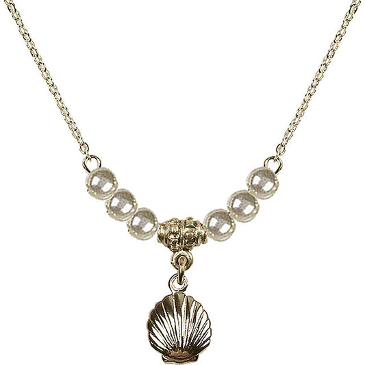 14kt Gold Filled Shell Birthstone Necklace with Faux-Pearl Beads - 1260