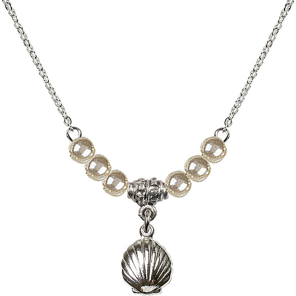Sterling Silver Shell Birthstone Necklace with Faux-Pearl Beads - 1260