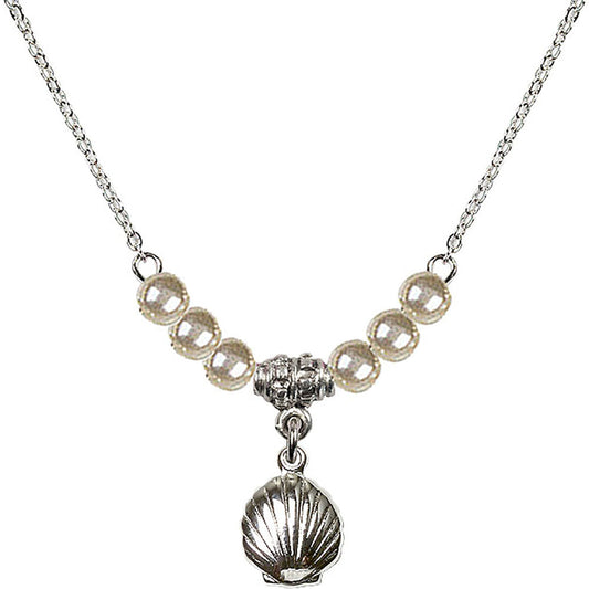 Sterling Silver Shell Birthstone Necklace with Faux-Pearl Beads - 1260