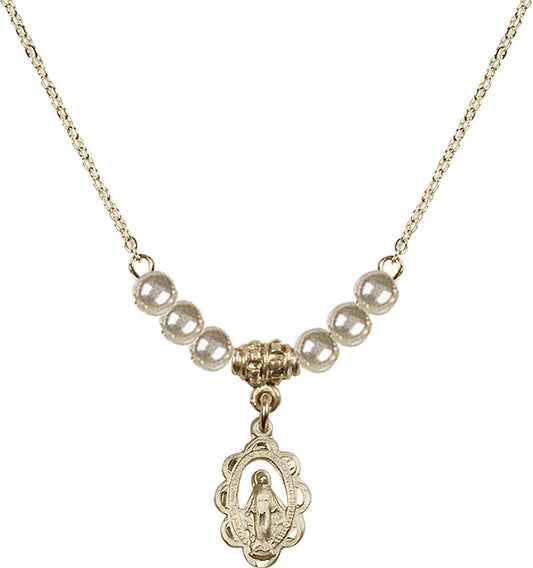 14kt Gold Filled Miraculous Birthstone Necklace with Faux-Pearl Beads - 1610