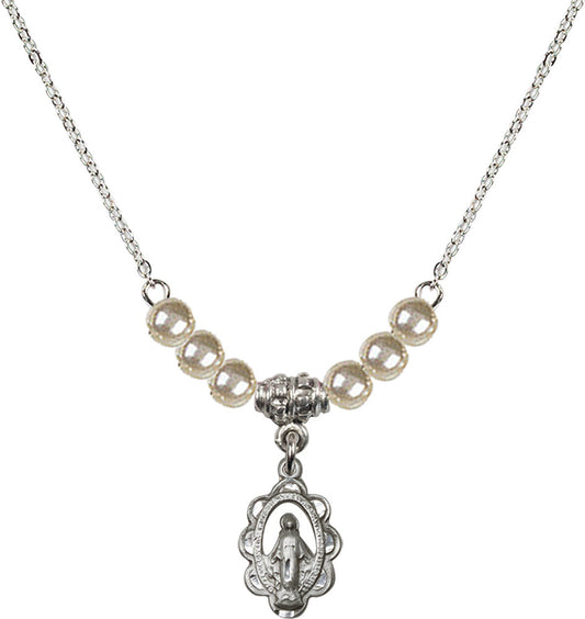 Sterling Silver Miraculous Birthstone Necklace with Faux-Pearl Beads - 1610