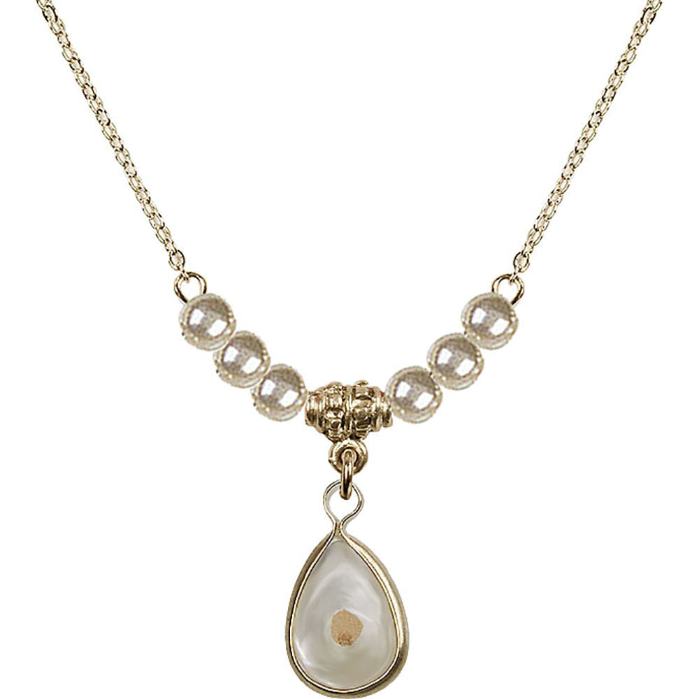 14kt Gold Filled Mustard Seed Birthstone Necklace with Faux-Pearl Beads - 1700