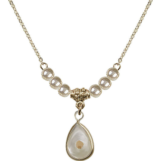 14kt Gold Filled Mustard Seed Birthstone Necklace with Faux-Pearl Beads - 1700