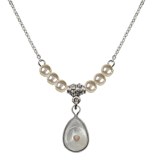 Sterling Silver Mustard Seed Birthstone Necklace with Faux-Pearl Beads - 1700