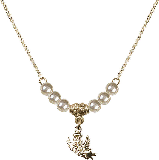 14kt Gold Filled Guardian Angel Birthstone Necklace with Faux-Pearl Beads - 2128