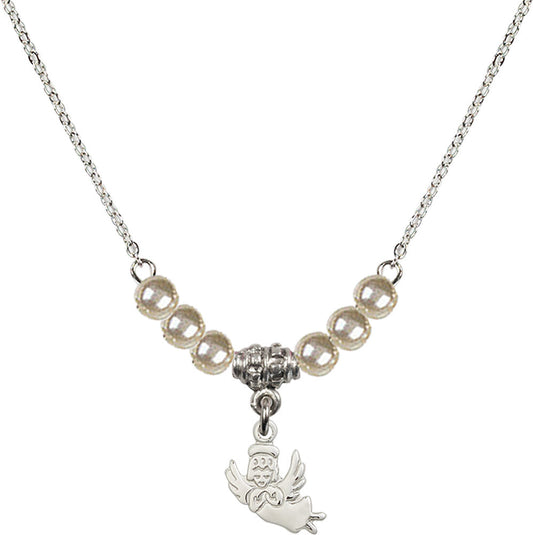 Sterling Silver Guardian Angel Birthstone Necklace with Faux-Pearl Beads - 2128