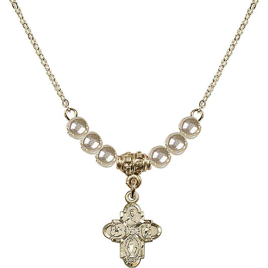 14kt Gold Filled 4-Way Birthstone Necklace with Faux-Pearl Beads - 3143