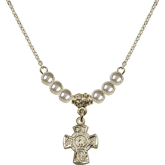 14kt Gold Filled 5-Way Birthstone Necklace with Faux-Pearl Beads - 3145