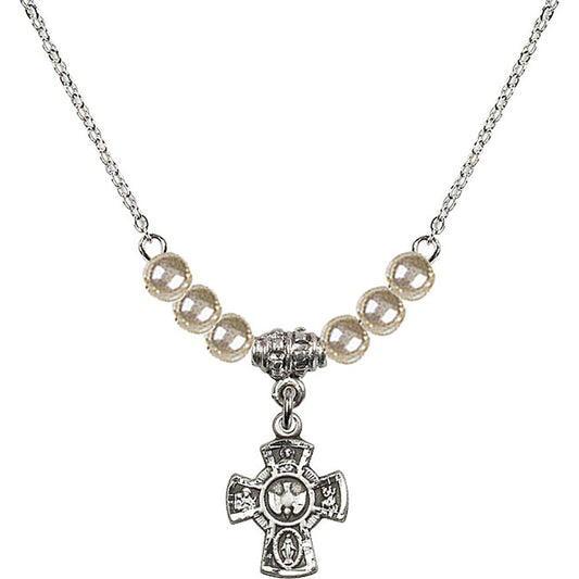 Sterling Silver 5-Way Birthstone Necklace with Faux-Pearl Beads - 3145