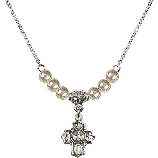 Sterling Silver 5-Way Birthstone Necklace with Faux-Pearl Beads - 3190
