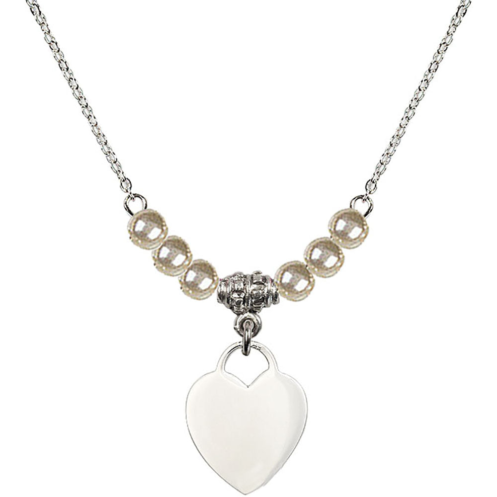 Sterling Silver Heart Birthstone Necklace with Faux-Pearl Beads - 3400