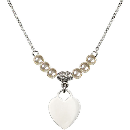 Sterling Silver Heart Birthstone Necklace with Faux-Pearl Beads - 3400