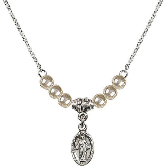 Sterling Silver Scapular Birthstone Necklace with Faux-Pearl Beads - 4121