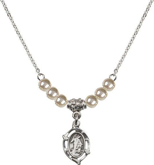 Sterling Silver Guardian Angel Birthstone Necklace with Faux-Pearl Beads - 4154