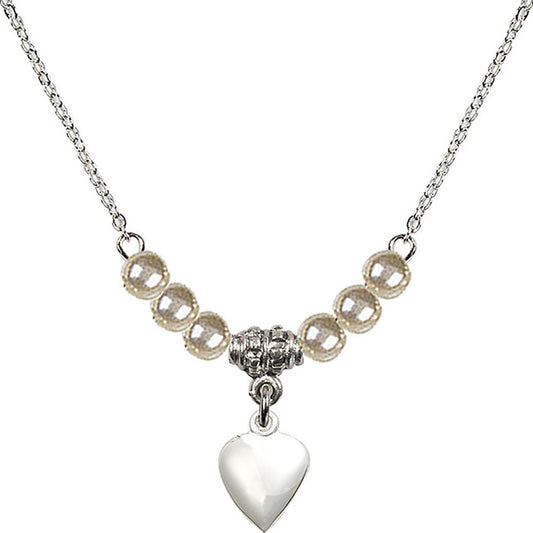 Sterling Silver Heart Birthstone Necklace with Faux-Pearl Beads - 4158