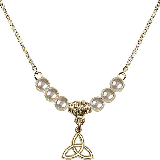 14kt Gold Filled Trinity Irish Knot Birthstone Necklace with Faux-Pearl Beads - 5100
