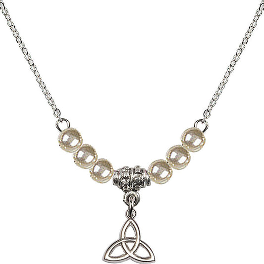 Sterling Silver Trinity Irish Knot Birthstone Necklace with Faux-Pearl Beads - 5100