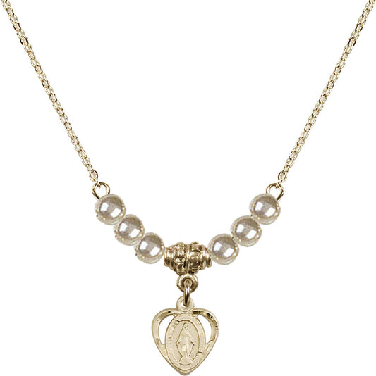 14kt Gold Filled Miraculous Birthstone Necklace with Faux-Pearl Beads - 5401