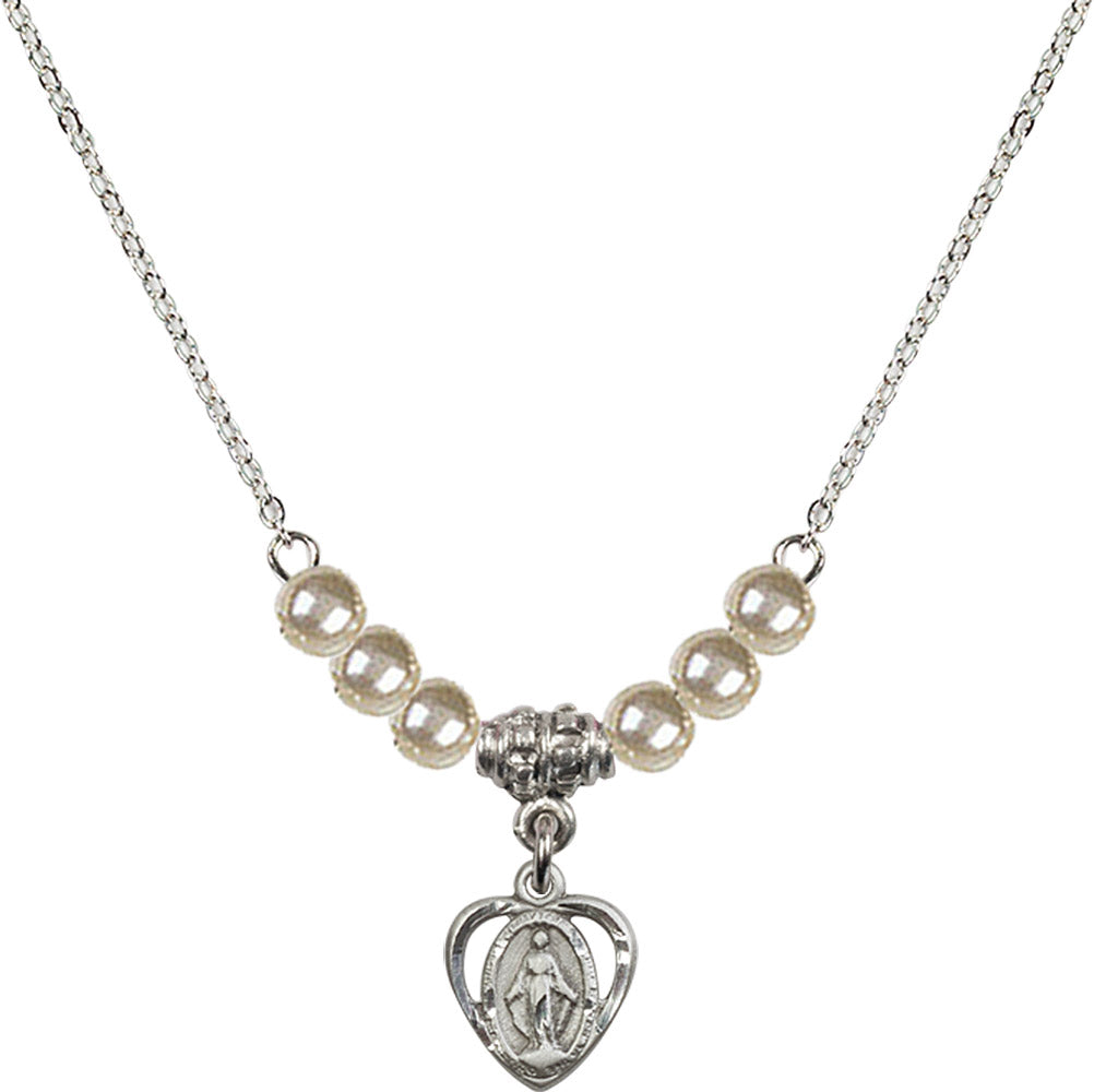 Sterling Silver Miraculous Birthstone Necklace with Faux-Pearl Beads - 5401