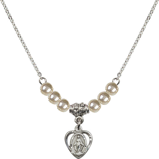 Sterling Silver Miraculous Birthstone Necklace with Faux-Pearl Beads - 5401