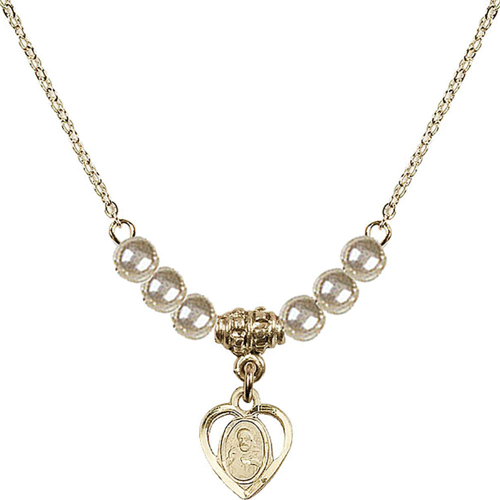 14kt Gold Filled Scapular Birthstone Necklace with Faux-Pearl Beads - 5402