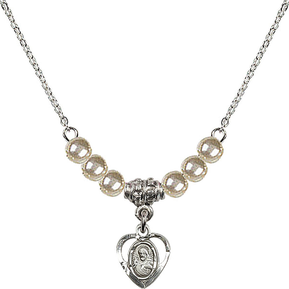 Sterling Silver Scapular Birthstone Necklace with Faux-Pearl Beads - 5402