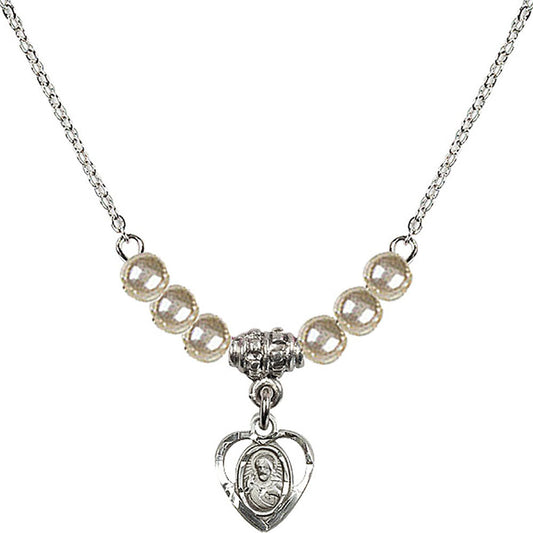 Sterling Silver Scapular Birthstone Necklace with Faux-Pearl Beads - 5402
