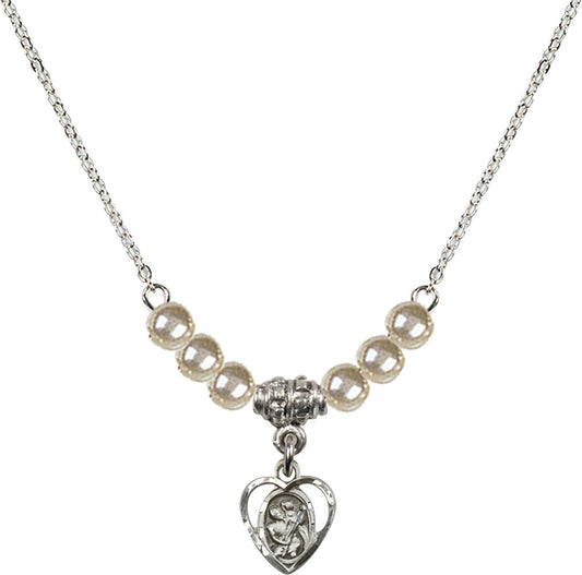 Sterling Silver Saint Christopher Birthstone Necklace with Faux-Pearl Beads - 5403