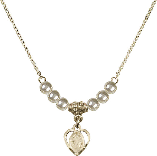 14kt Gold Filled Guardian Angel Birthstone Necklace with Faux-Pearl Beads - 5407