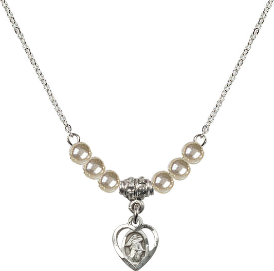 Sterling Silver Guardian Angel Birthstone Necklace with Faux-Pearl Beads - 5407
