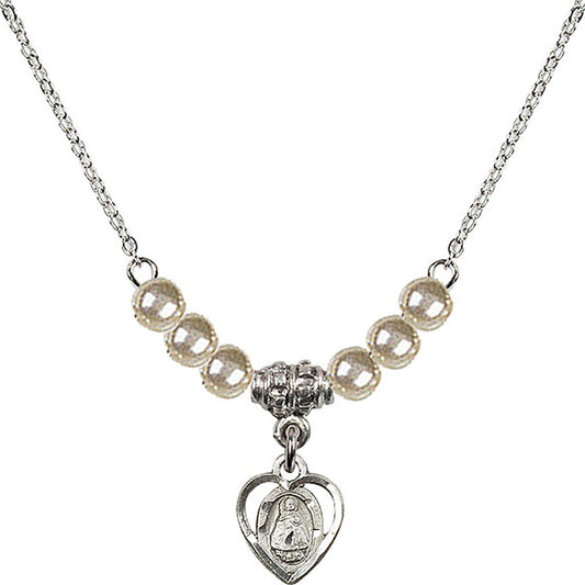 Sterling Silver Infant Birthstone Necklace with Faux-Pearl Beads - 5413
