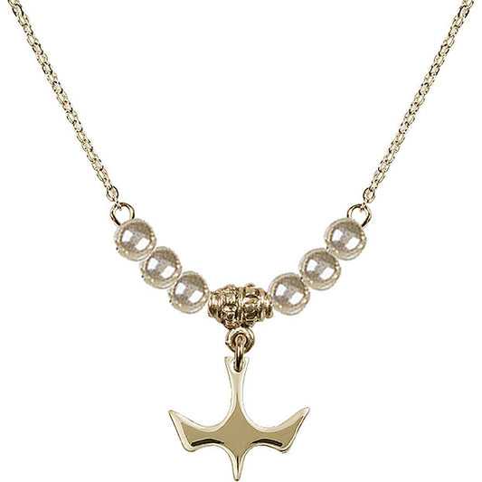 14kt Gold Filled Holy Spirit Birthstone Necklace with Faux-Pearl Beads - 5431