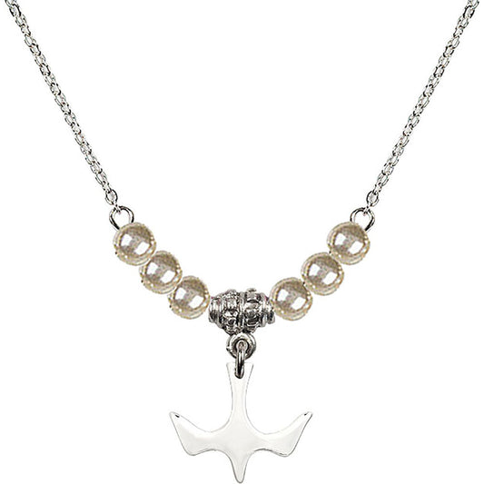 Sterling Silver Holy Spirit Birthstone Necklace with Faux-Pearl Beads - 5431