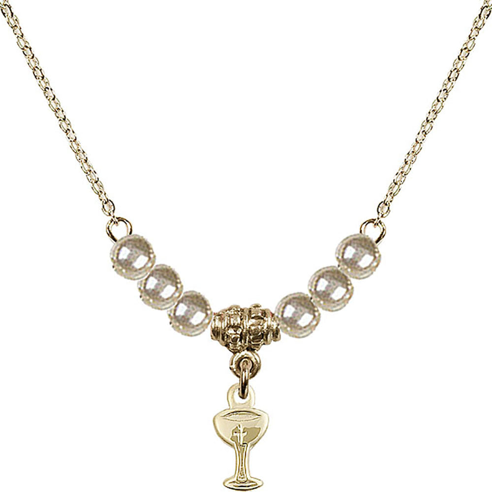 14kt Gold Filled Chalice Birthstone Necklace with Faux-Pearl Beads - 5614
