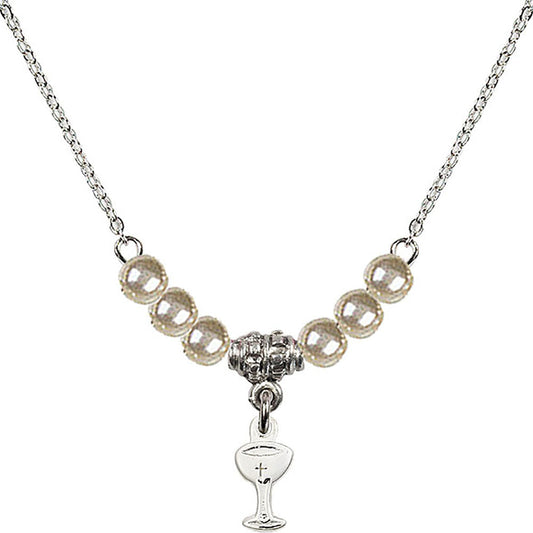 Sterling Silver Chalice Birthstone Necklace with Faux-Pearl Beads - 5614