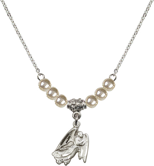 Sterling Silver Guardian Angel Birthstone Necklace with Faux-Pearl Beads - 5642