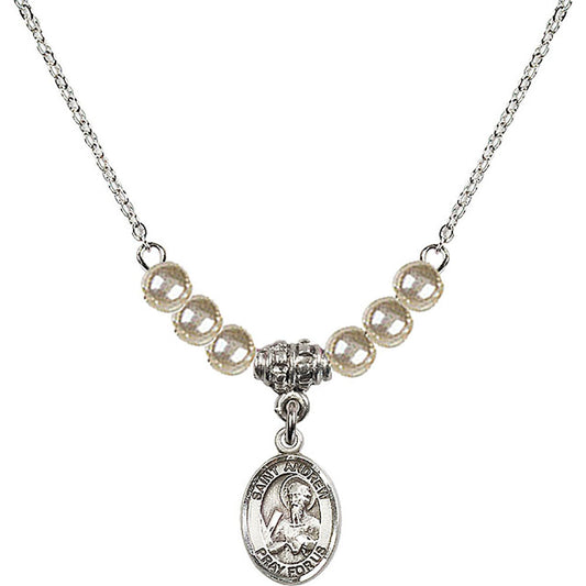 Sterling Silver Saint Andrew the Apostle Birthstone Necklace with Faux-Pearl Beads - 9000