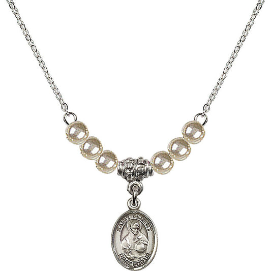Sterling Silver Saint Albert the Great Birthstone Necklace with Faux-Pearl Beads - 9001