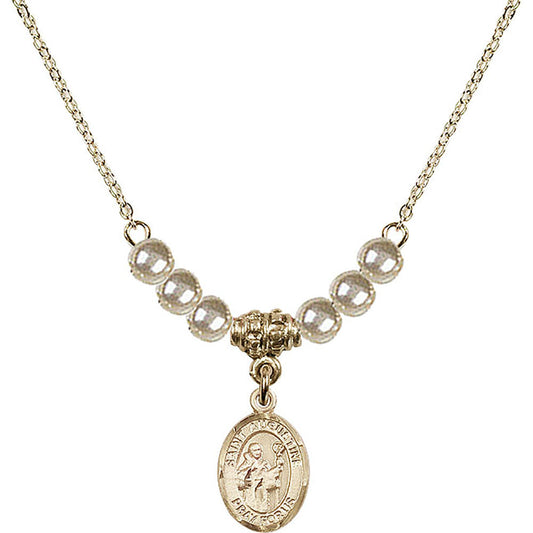 14kt Gold Filled Saint Augustine Birthstone Necklace with Faux-Pearl Beads - 9007