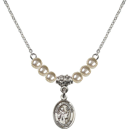 Sterling Silver Saint Augustine Birthstone Necklace with Faux-Pearl Beads - 9007