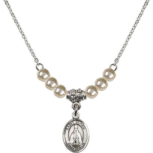 Sterling Silver Saint Blaise Birthstone Necklace with Faux-Pearl Beads - 9010