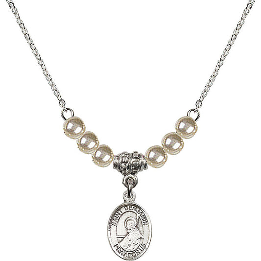 Sterling Silver Saint Benjamin Birthstone Necklace with Faux-Pearl Beads - 9013
