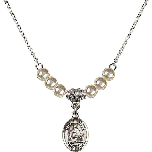 Sterling Silver Saint Charles Borromeo Birthstone Necklace with Faux-Pearl Beads - 9020