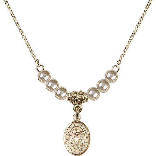 14kt Gold Filled Saint Catherine Laboure Birthstone Necklace with Faux-Pearl Beads - 9021