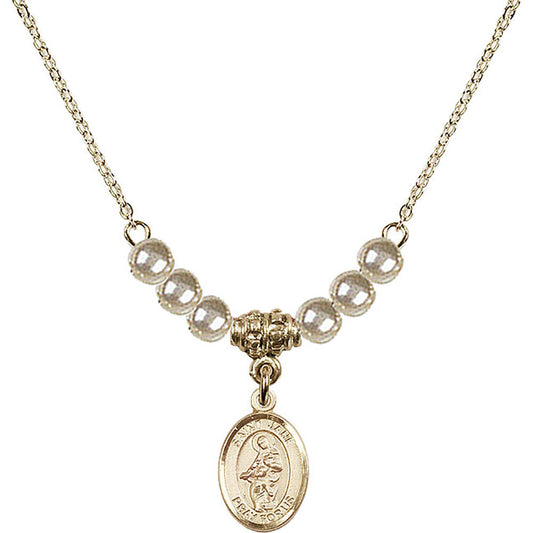 14kt Gold Filled Saint Jane of Valois Birthstone Necklace with Faux-Pearl Beads - 9029