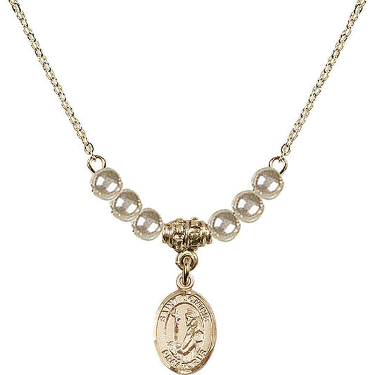 14kt Gold Filled Saint Dominic de Guzman Birthstone Necklace with Faux-Pearl Beads - 9030