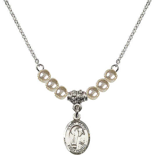 Sterling Silver Saint Elmo Birthstone Necklace with Faux-Pearl Beads - 9031